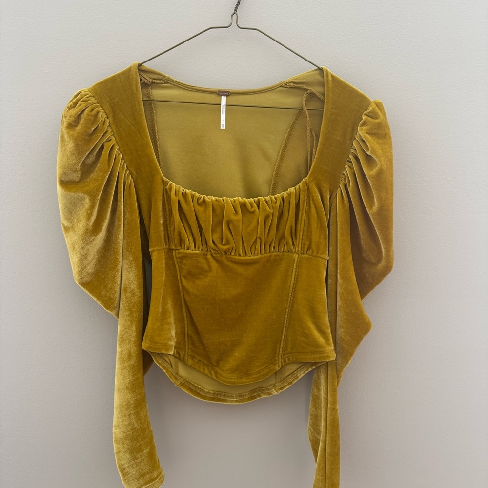 Free People Hold Me Velvet Women's Top in Mustard